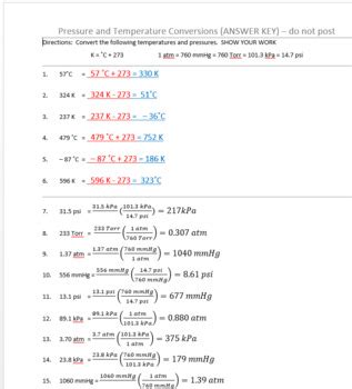 temperature and pressure unit conversions worksheet answers